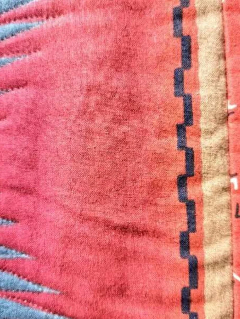 Handmade Geometric Patchwork Quilt in Red, Blue & White